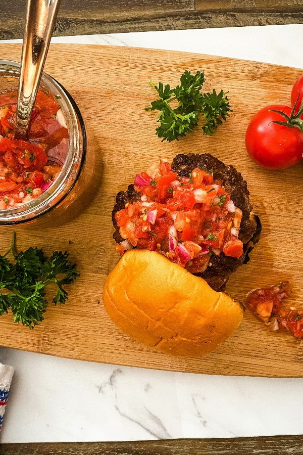 grilled patties with fresh relish