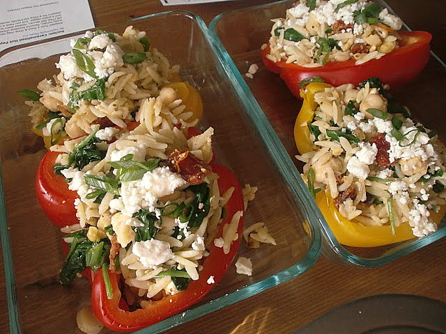 Greek Stuffed Peppers with Orzo and Feta