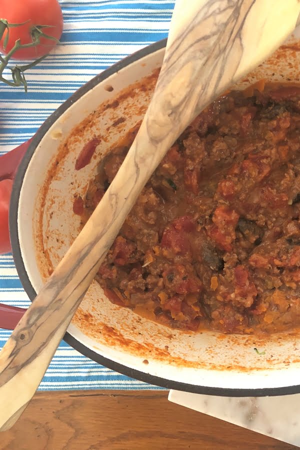 large pot of bolognese