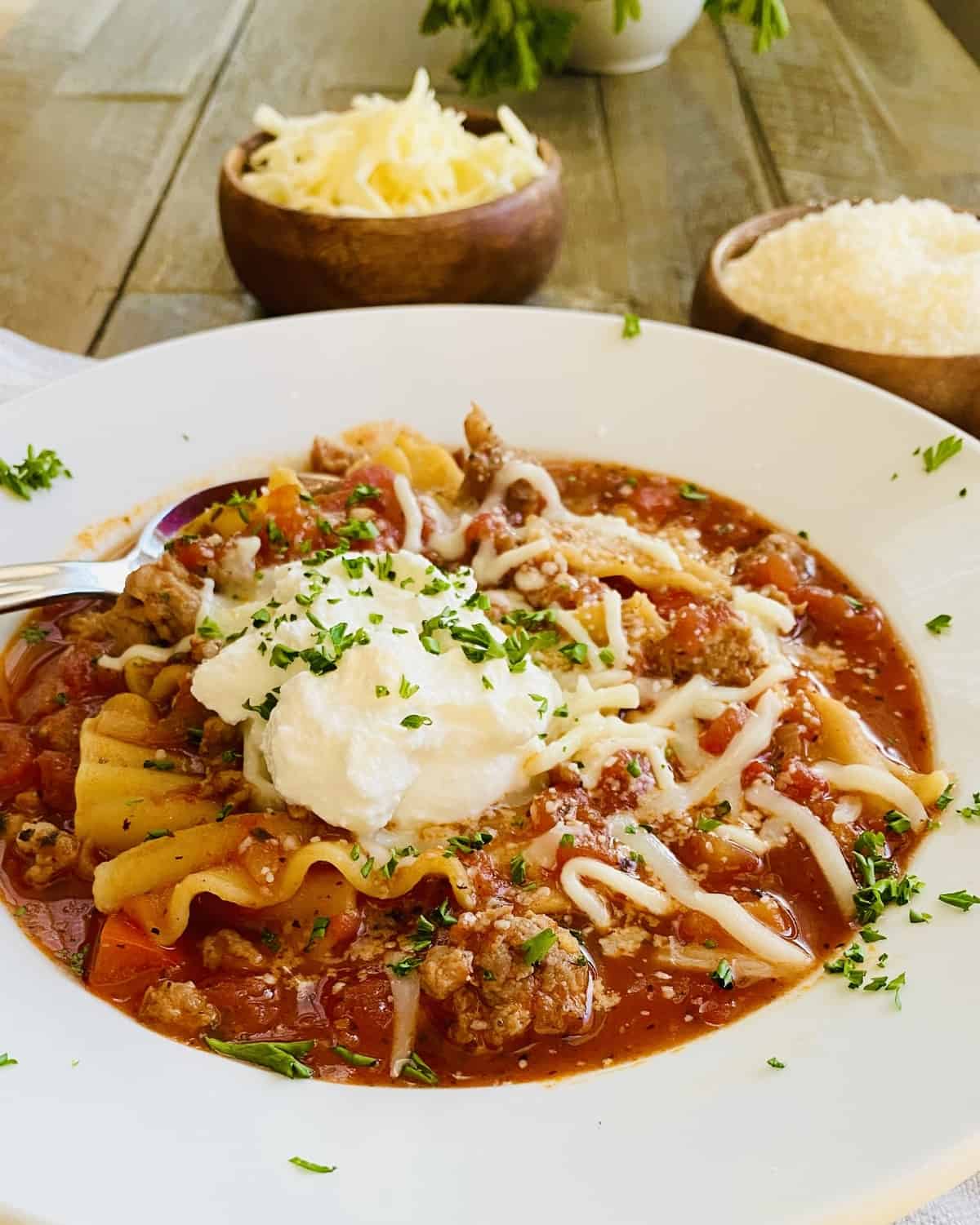 hot bowl of lasagna soup