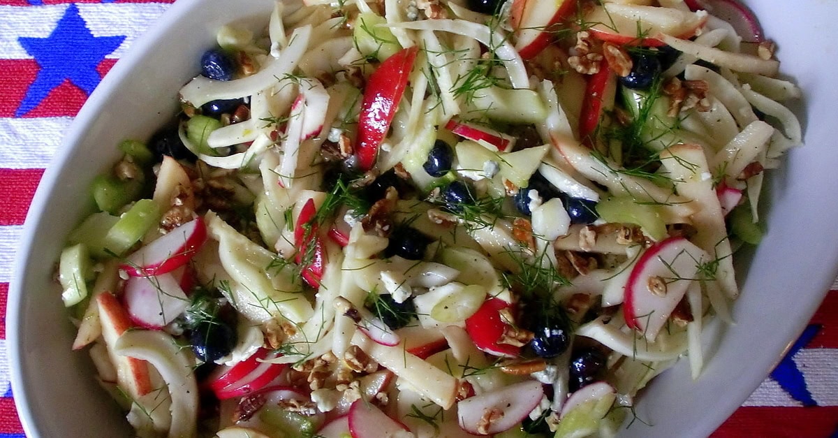 slaw with apples, fennel, blueberries, and radishes