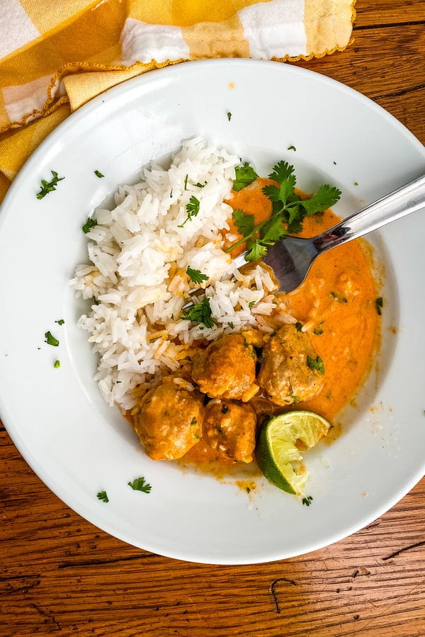 Thai Turkey Meatballs with with Red Curry Sauce