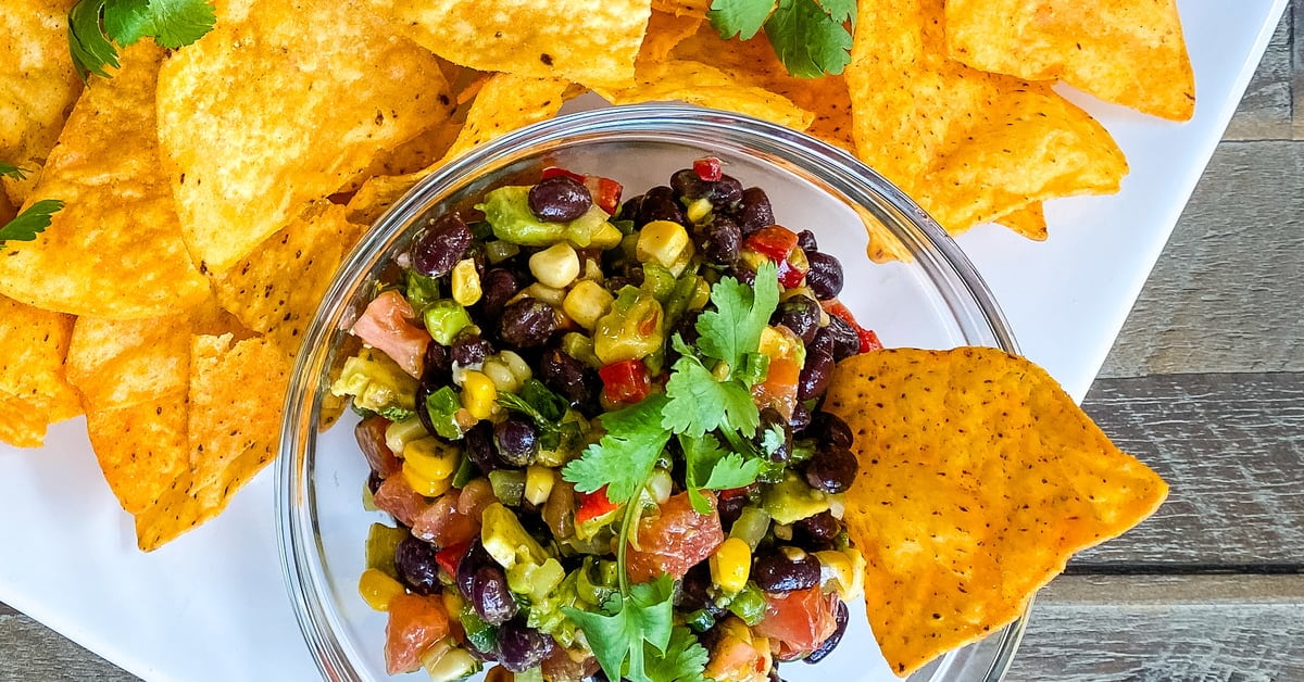 bowl of Texas caviar with tortilla chips