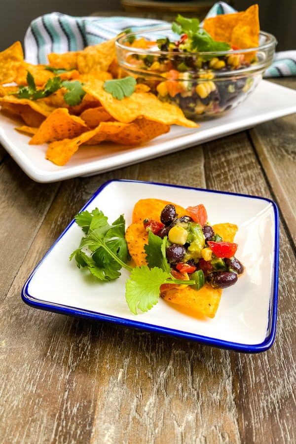 Tex Mex bean dip with tortilla chips also known as Texas Caviar