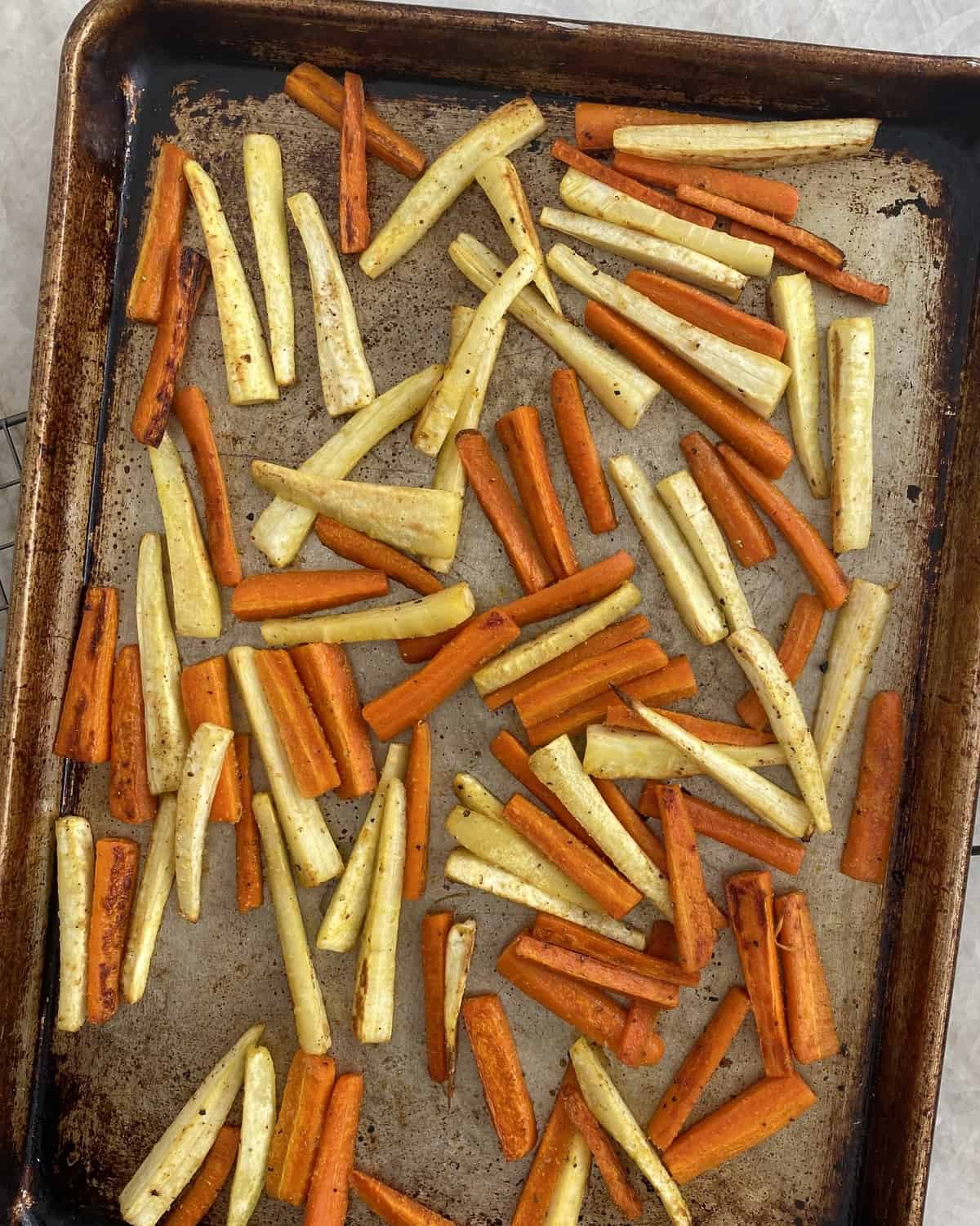 roasting vegetables on a baking sheet