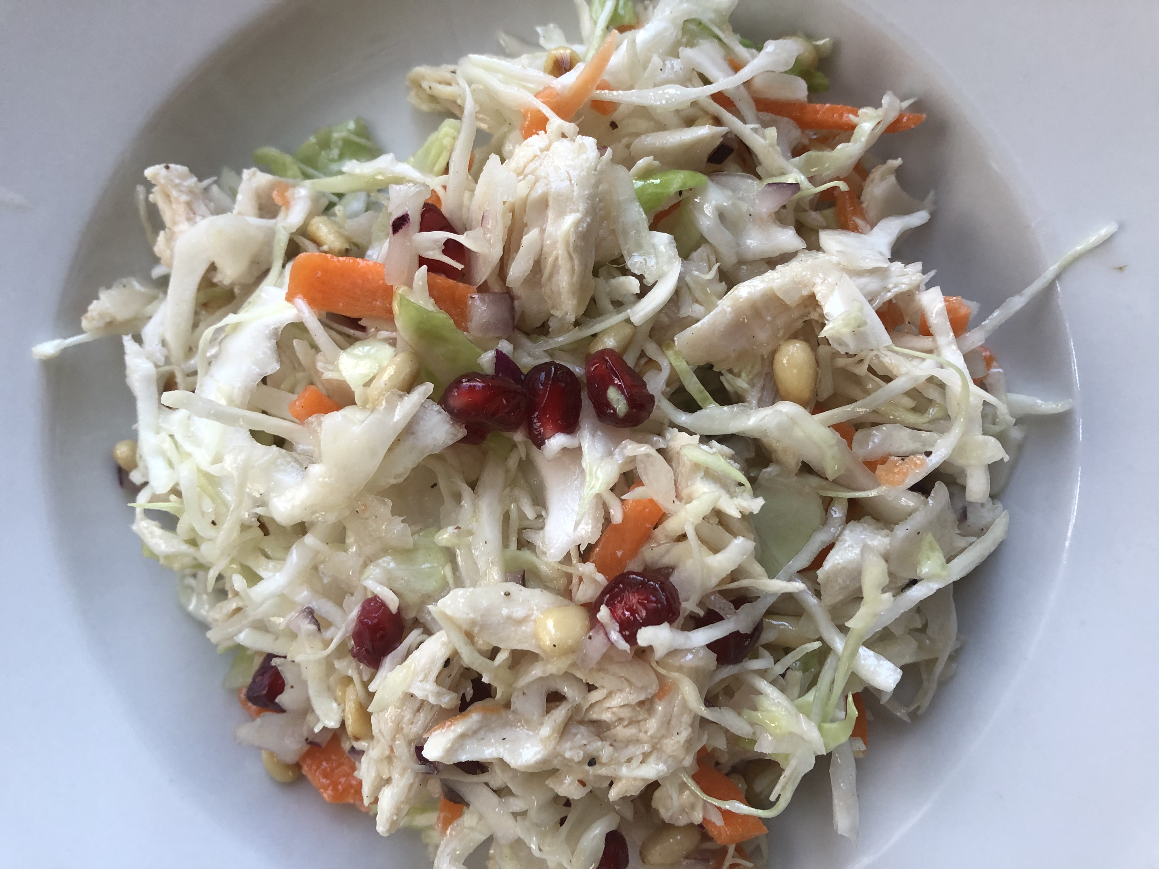 Bowl with chicken coleslaw.