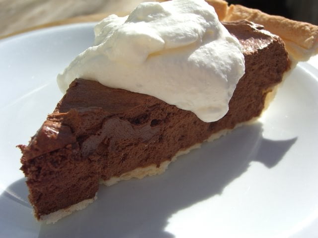 slice of French Silk pie with whipped cream