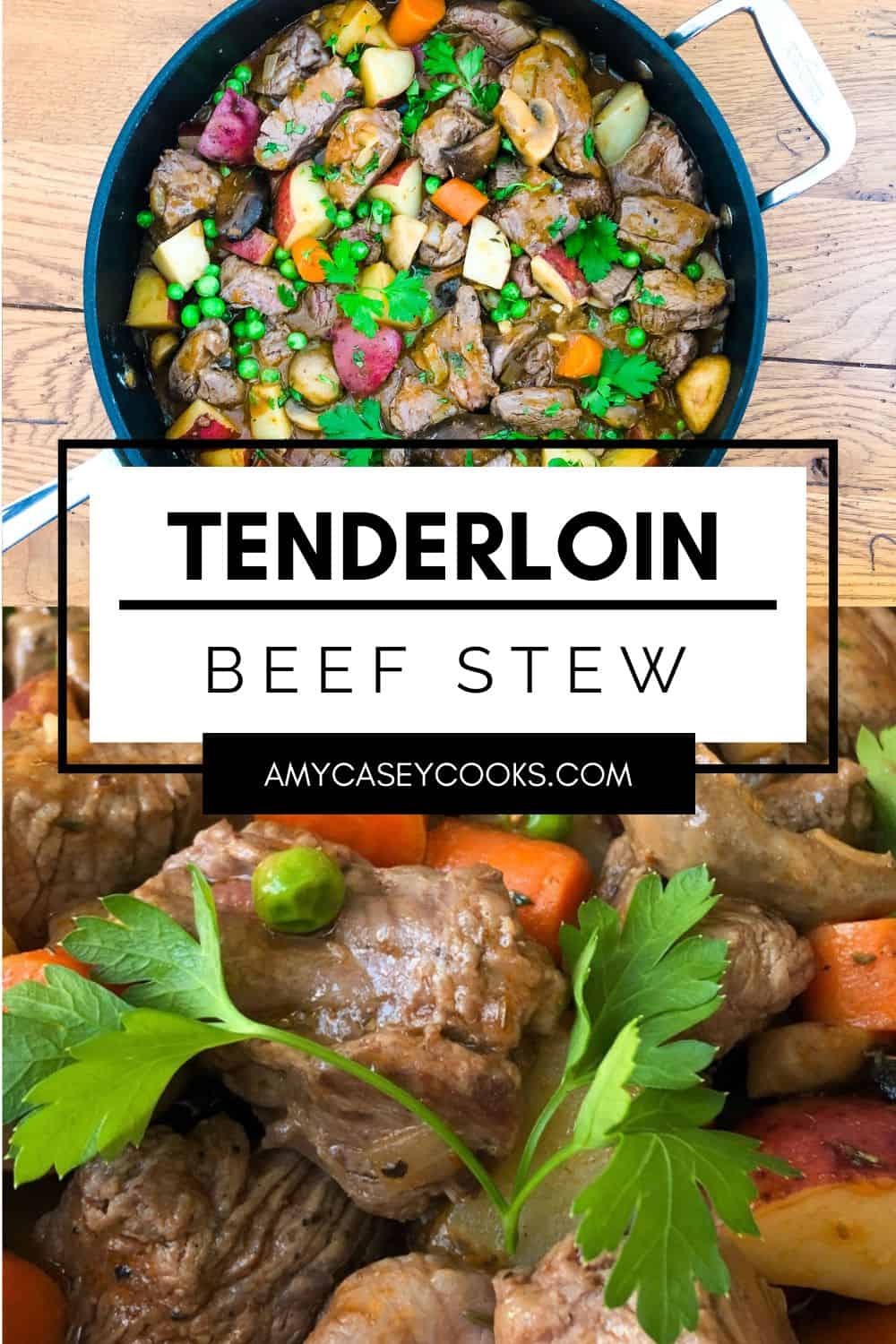 beef tenderloin stew in a sauté pan