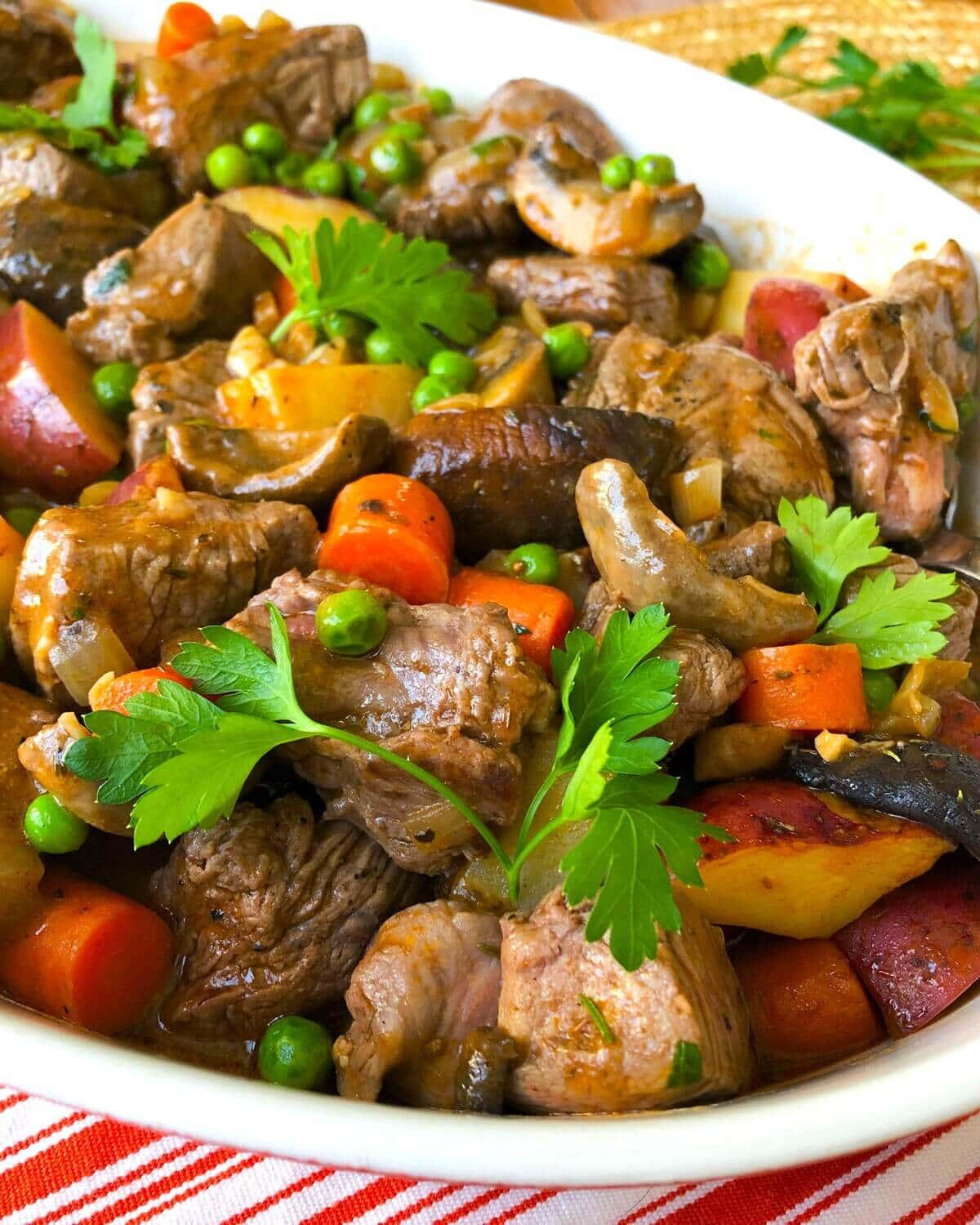 Beef Tenderloin Stew with Potatoes and Mushrooms