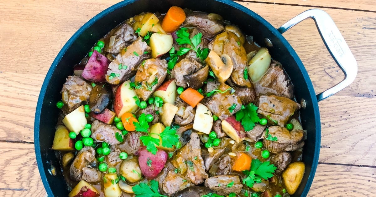 saute pan of beef tenderloin stew