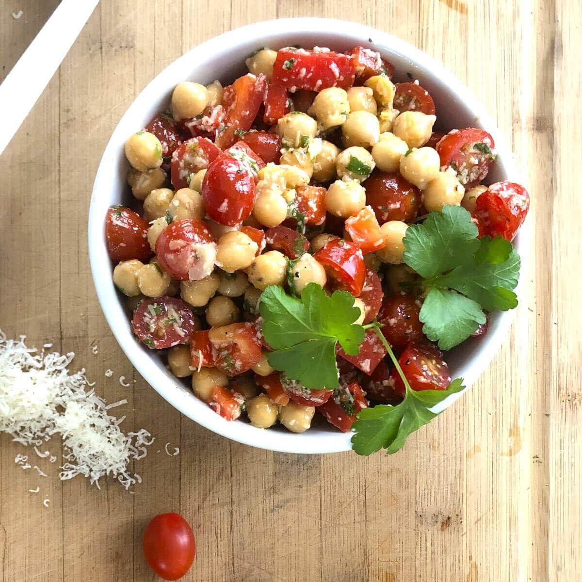 chickpea salad with vinaigrette.