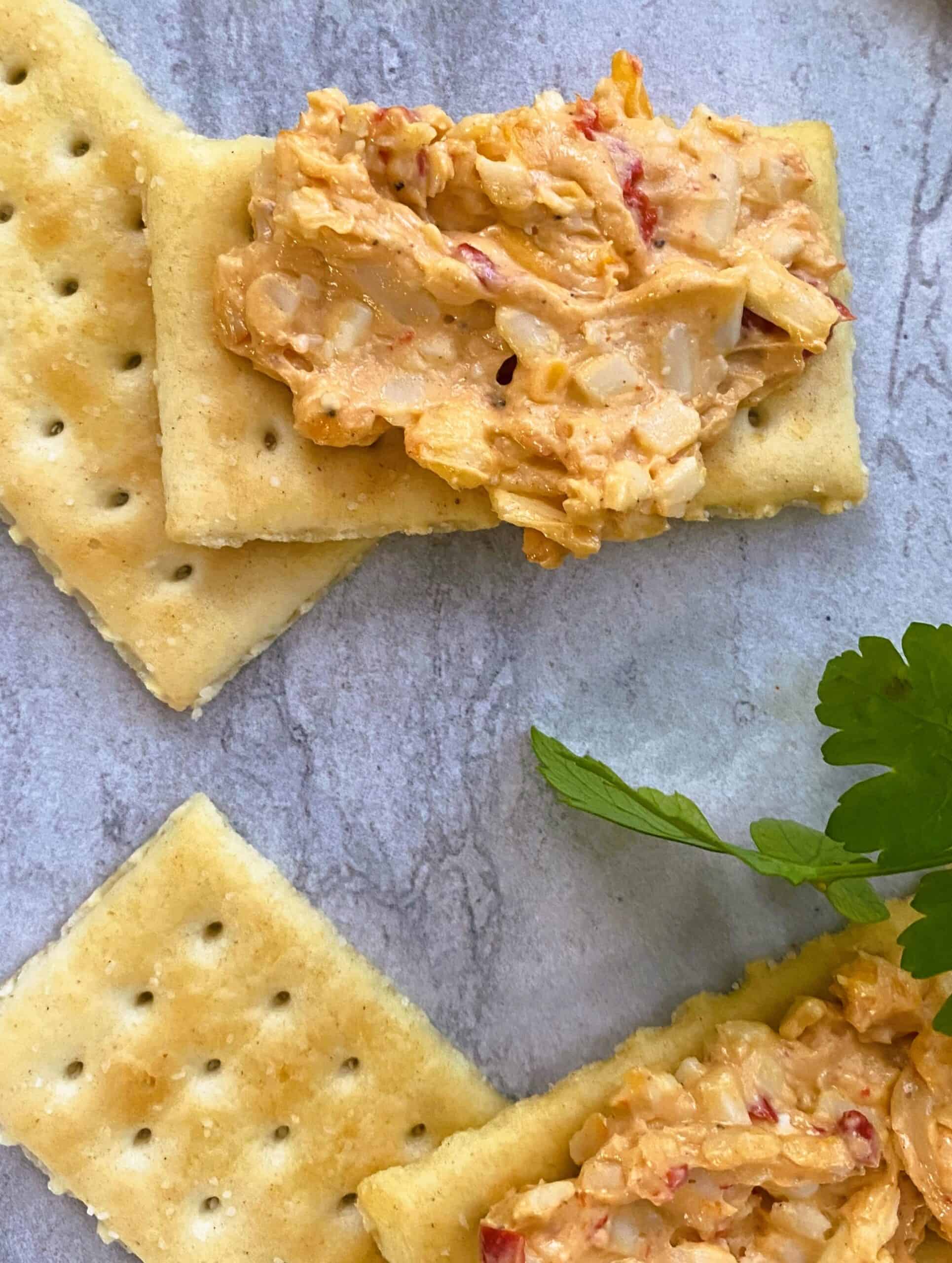 pimento cheese on a cracker