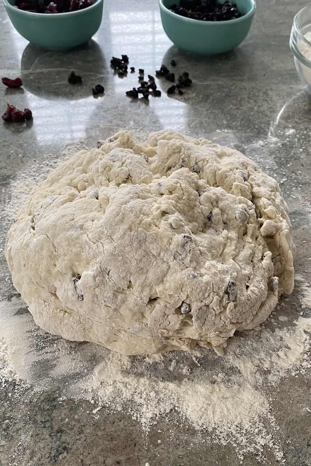 A loaf of unbaked Irish soda bread.