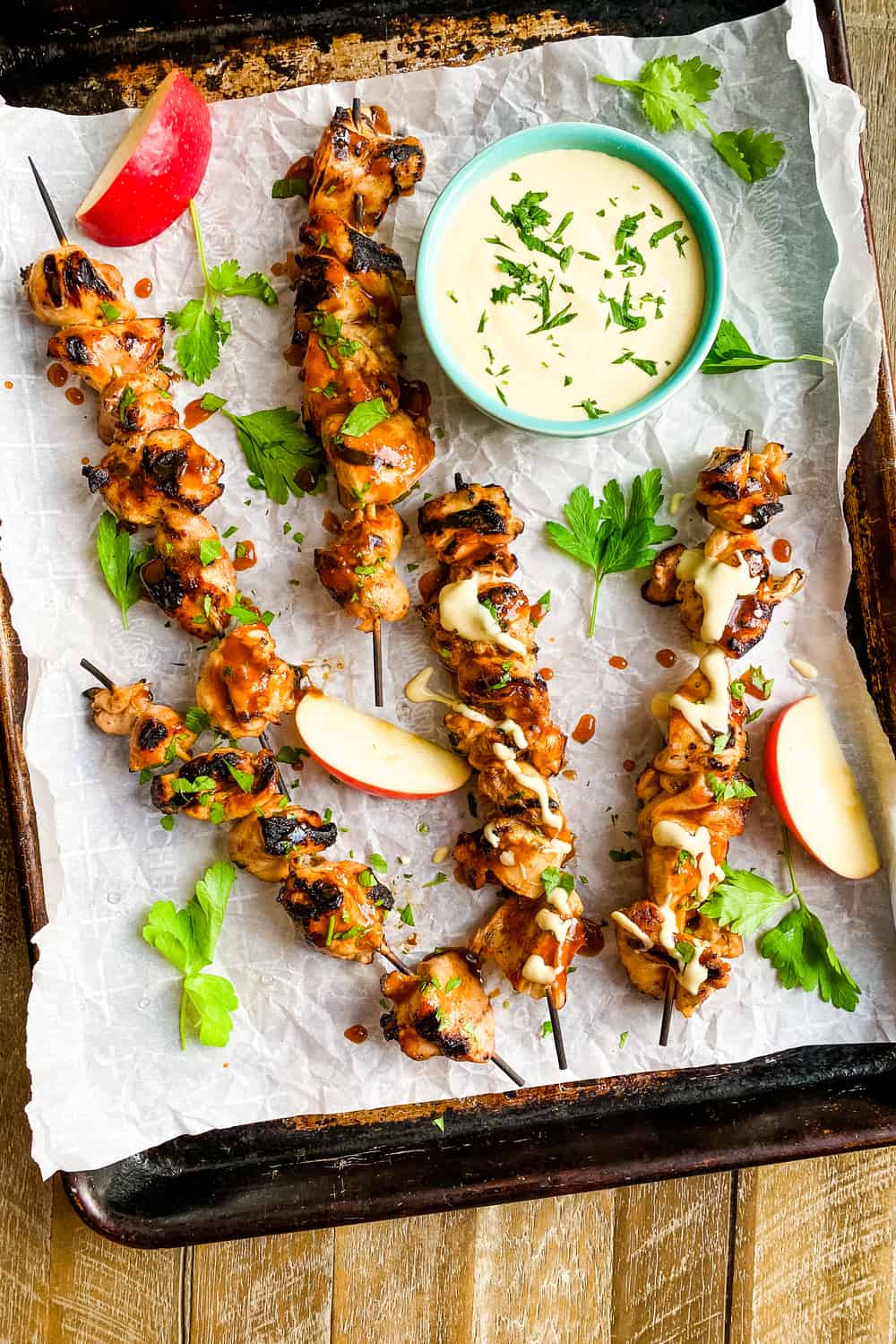 5 chicken skewers with sweet mustard dipping sauce