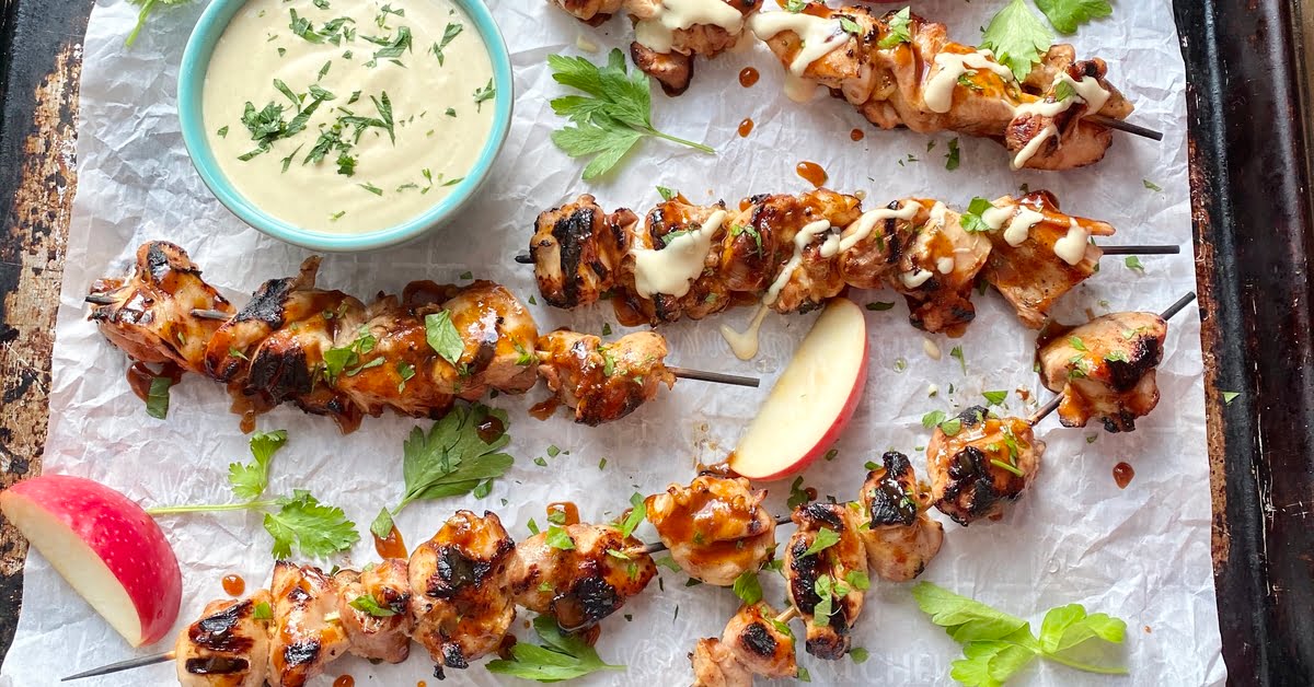 chicken skewers with a cider glaze