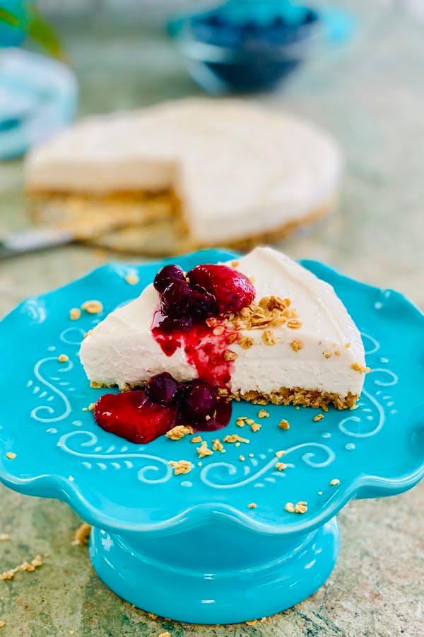 No Bake Strawberry Cheesecake with Berry Sauce