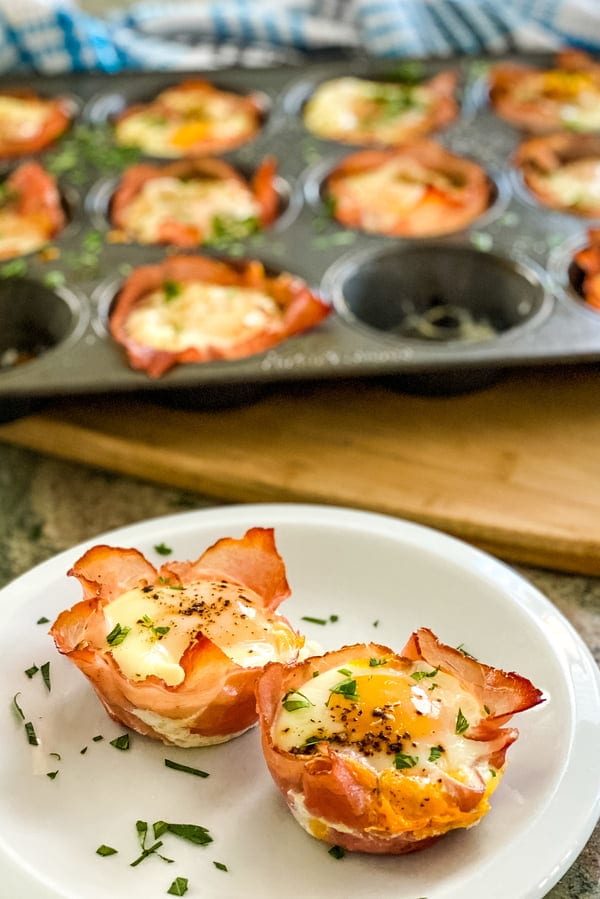 2 ham and egg cups and a muffin tin