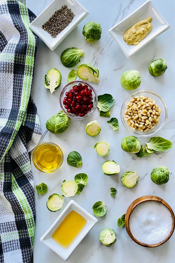 Brussels sprouts-pine nuts-honey-olive oil