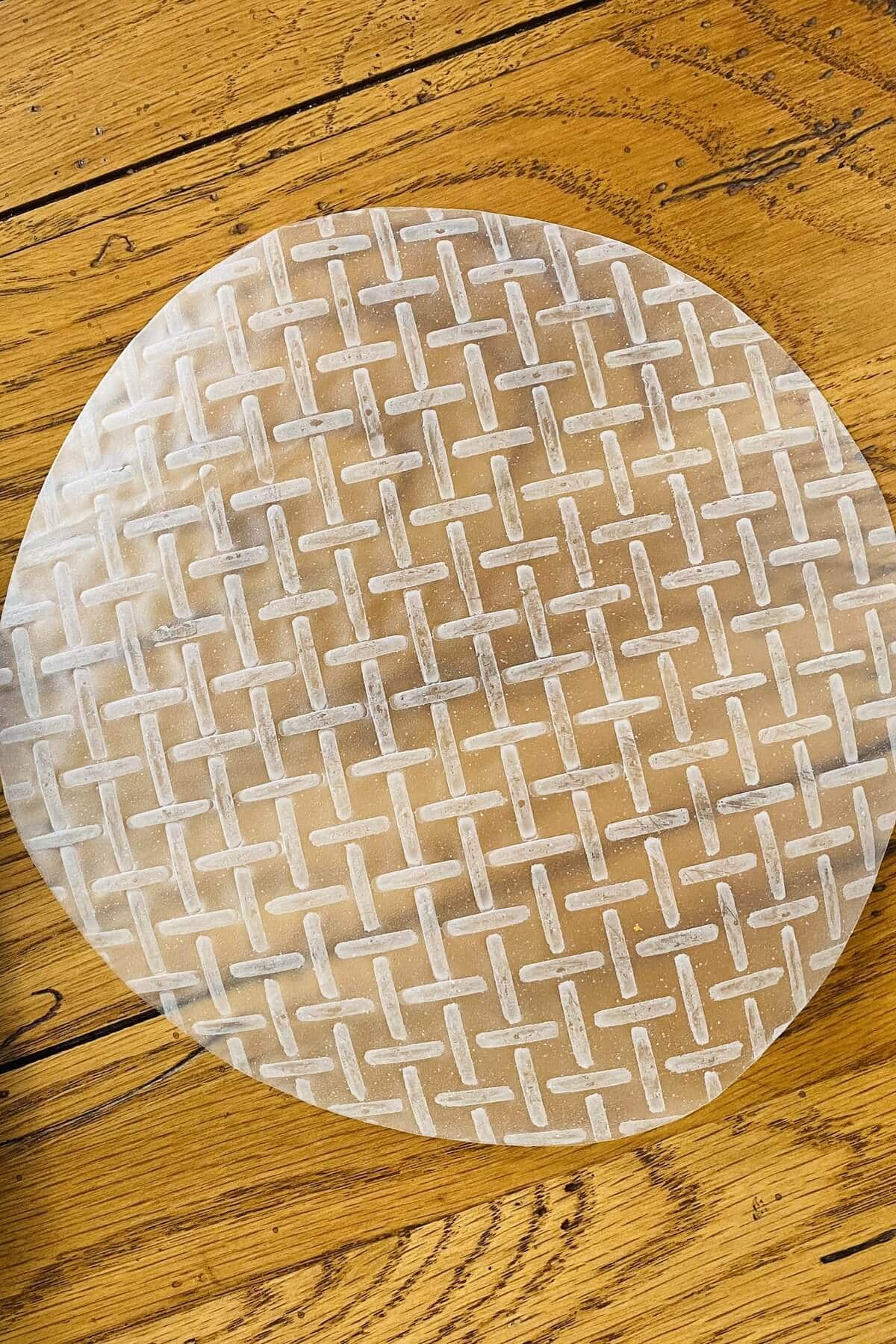 A spring roll rice paper wrapper.