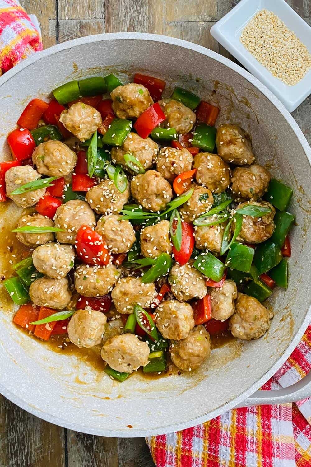 pan of teriyaki meatballs.