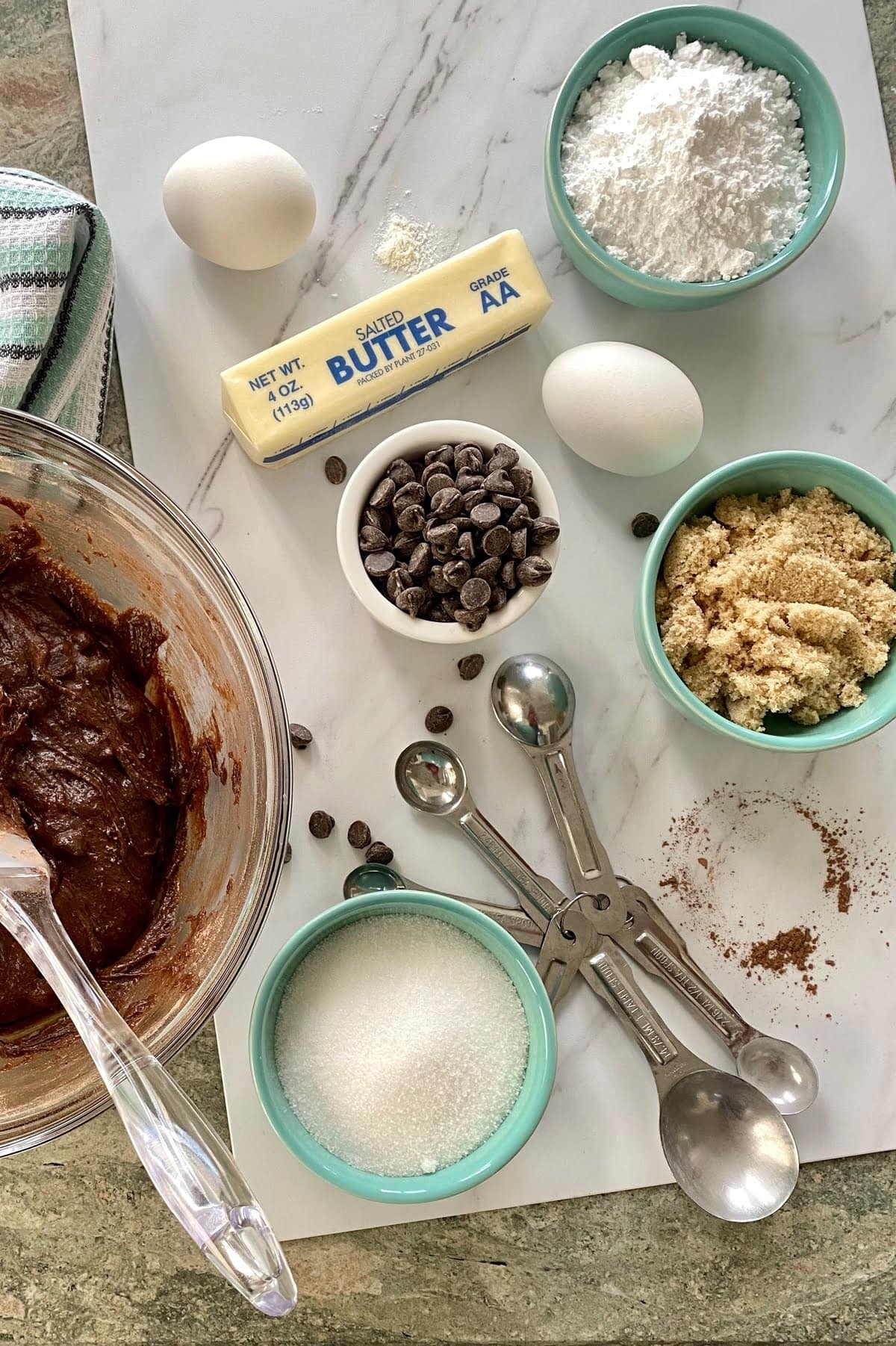 brown sugar, chocolate chips, egg, butter, brownies batter