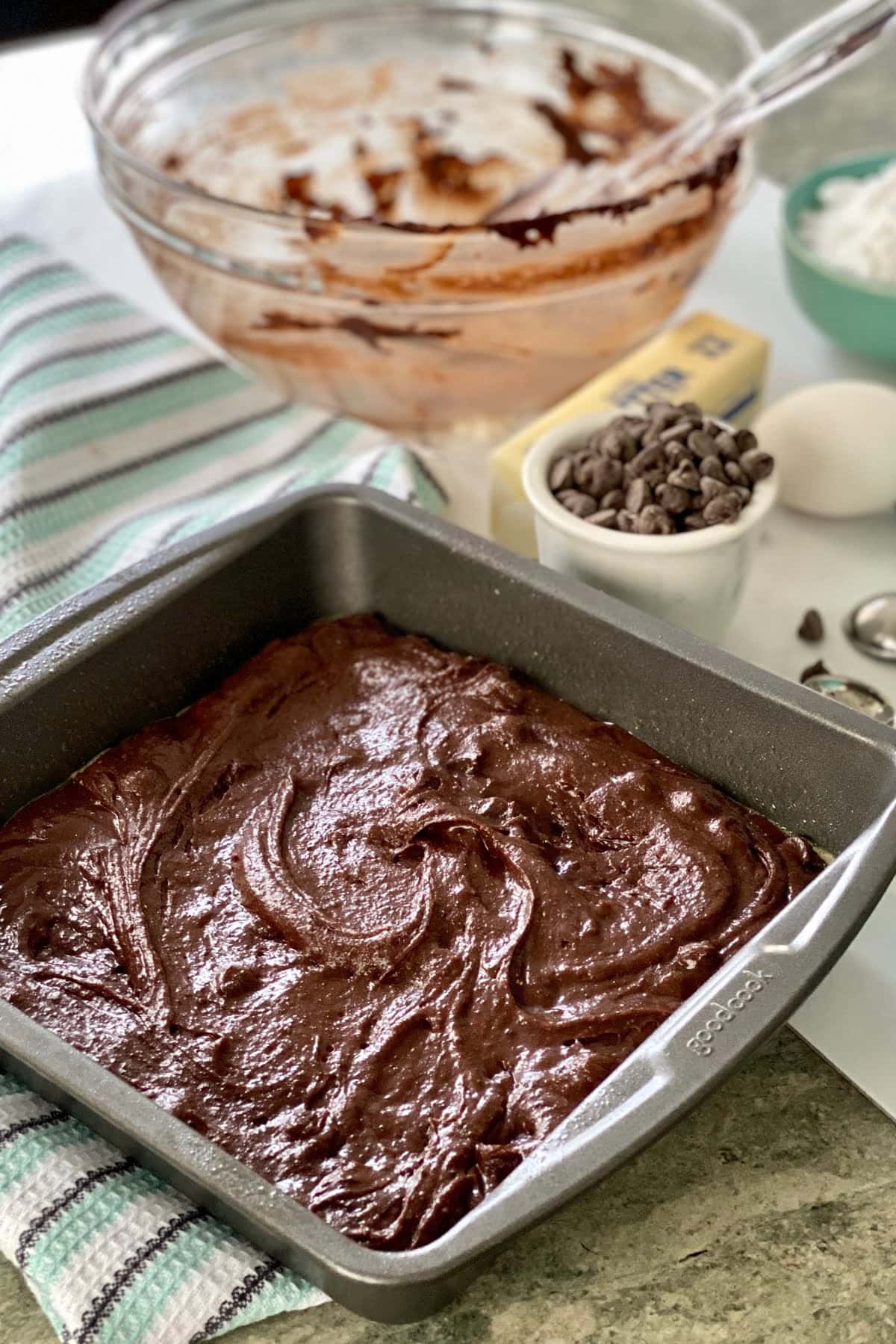 brownie batter in a pan
