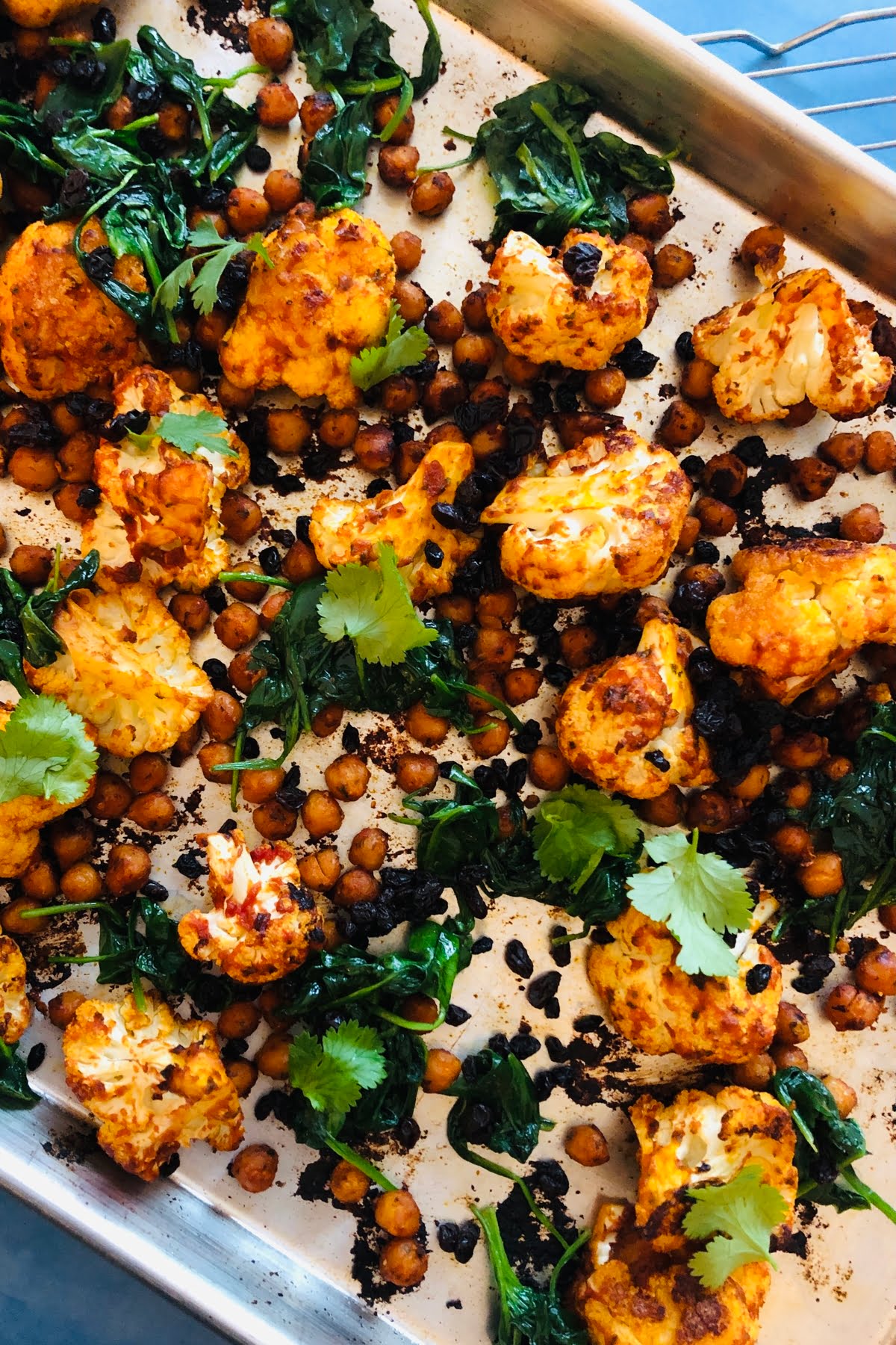Roasted Harissa Cauliflower, Chickpeas, and Spinach