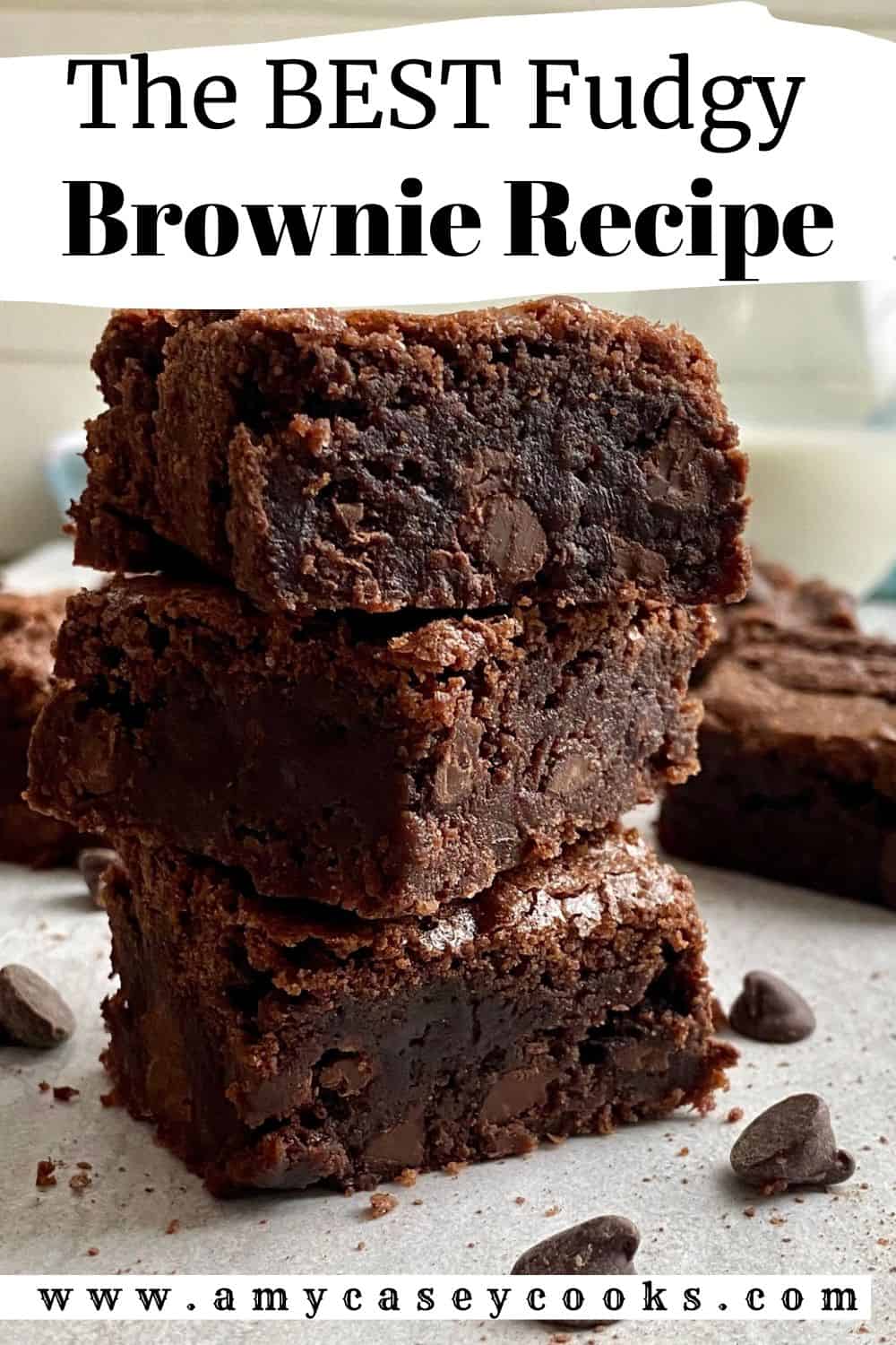 stack of three fudgy brownies.