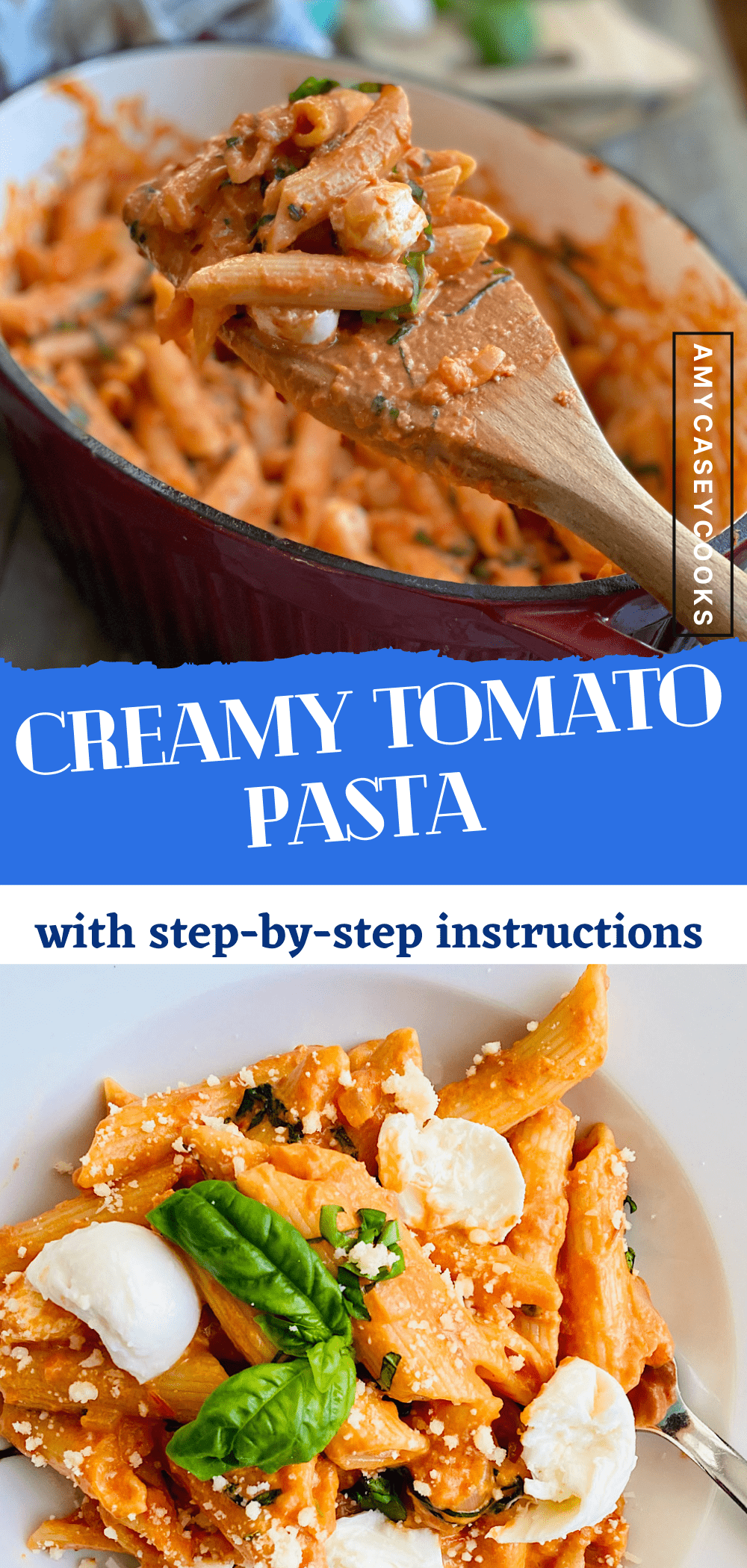 A spoon with tomato pasta over a bowl.