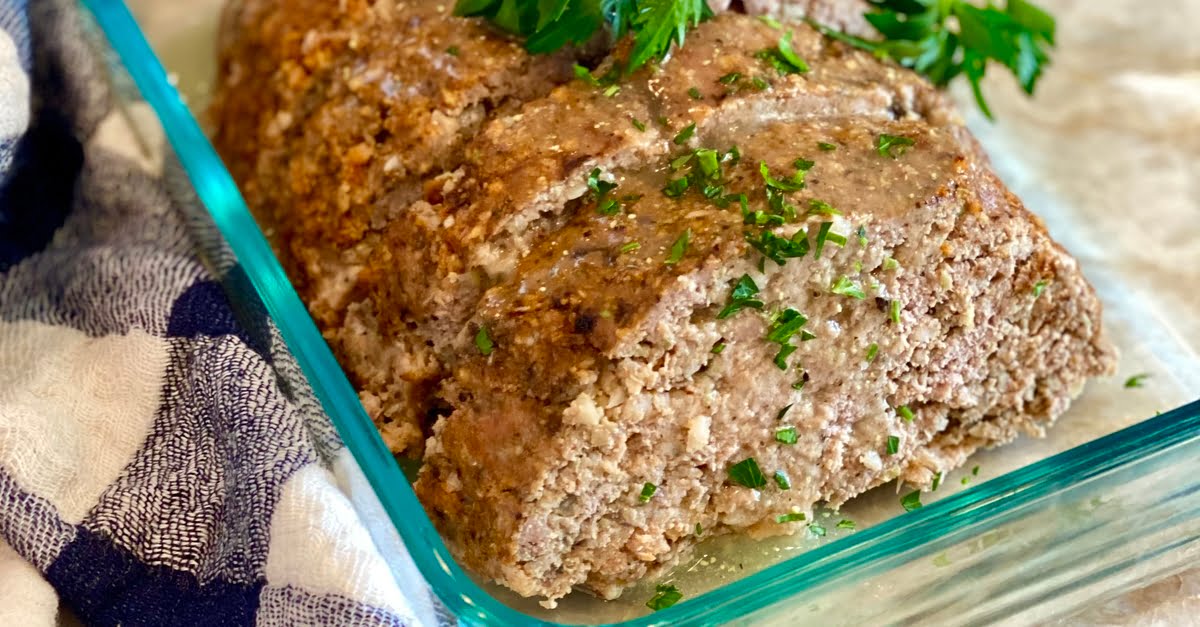 a slice of turkey meatloaf with mushrooms
