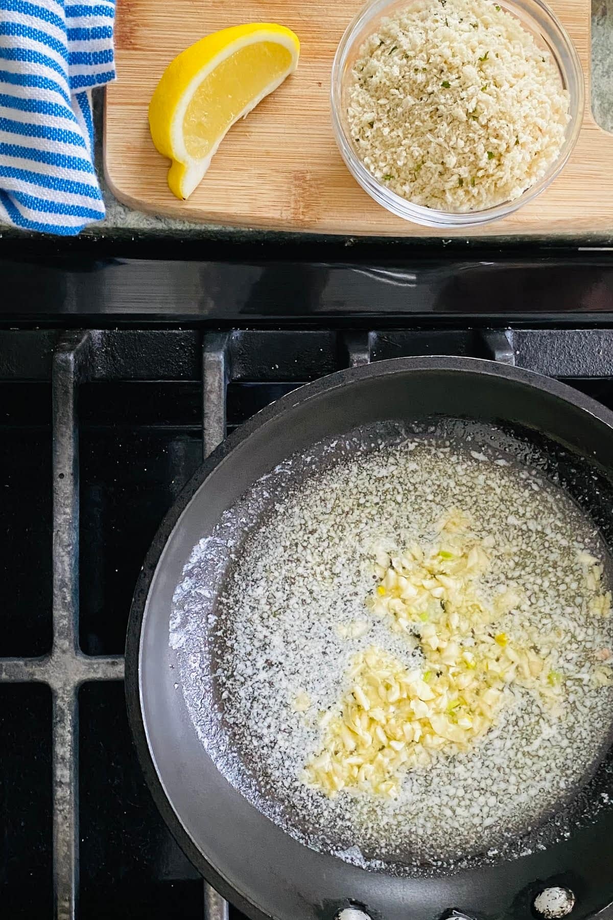 Sauteing garlic in butter.