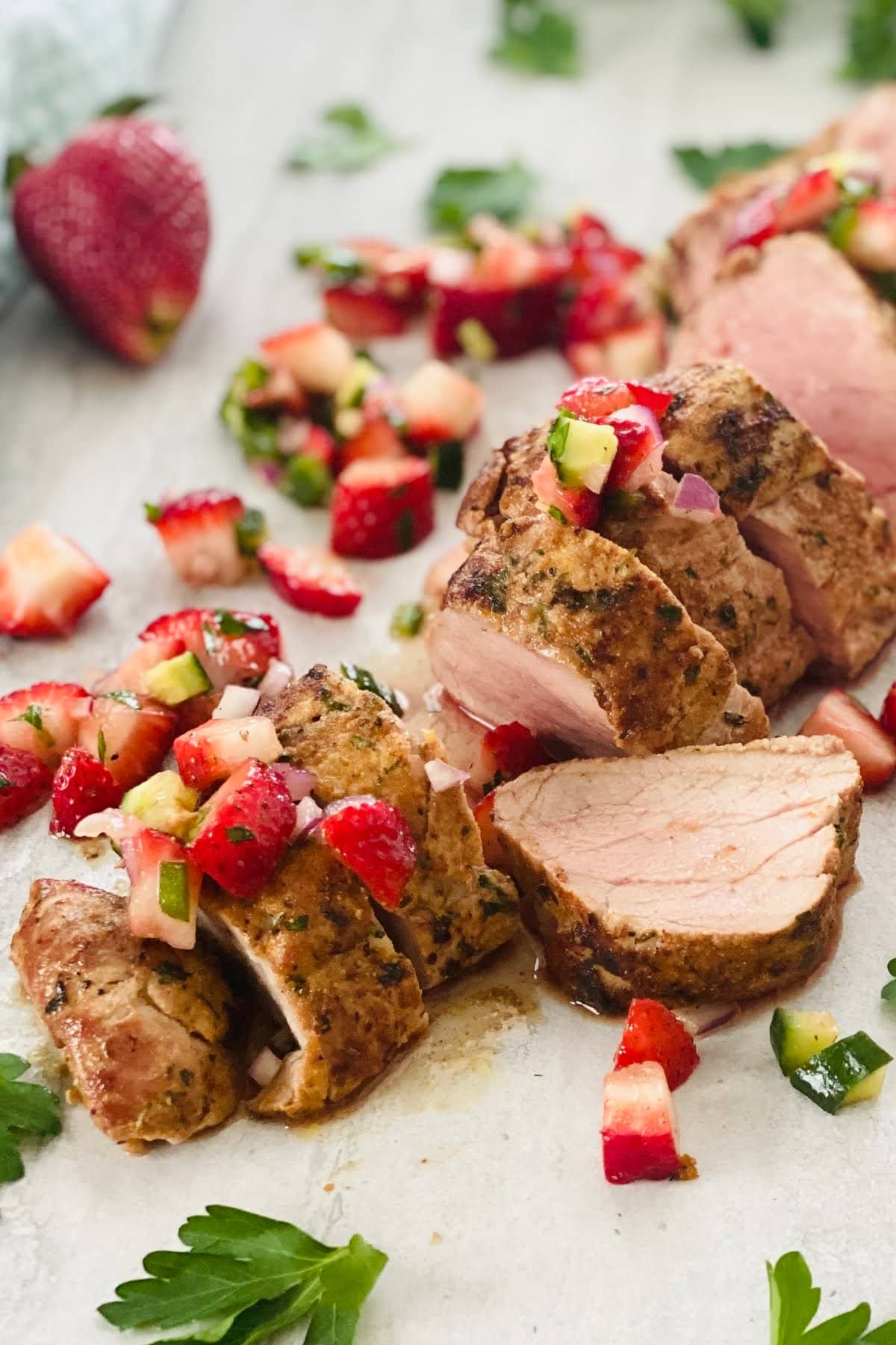 sliced pork tenderloin with strawberry salsa