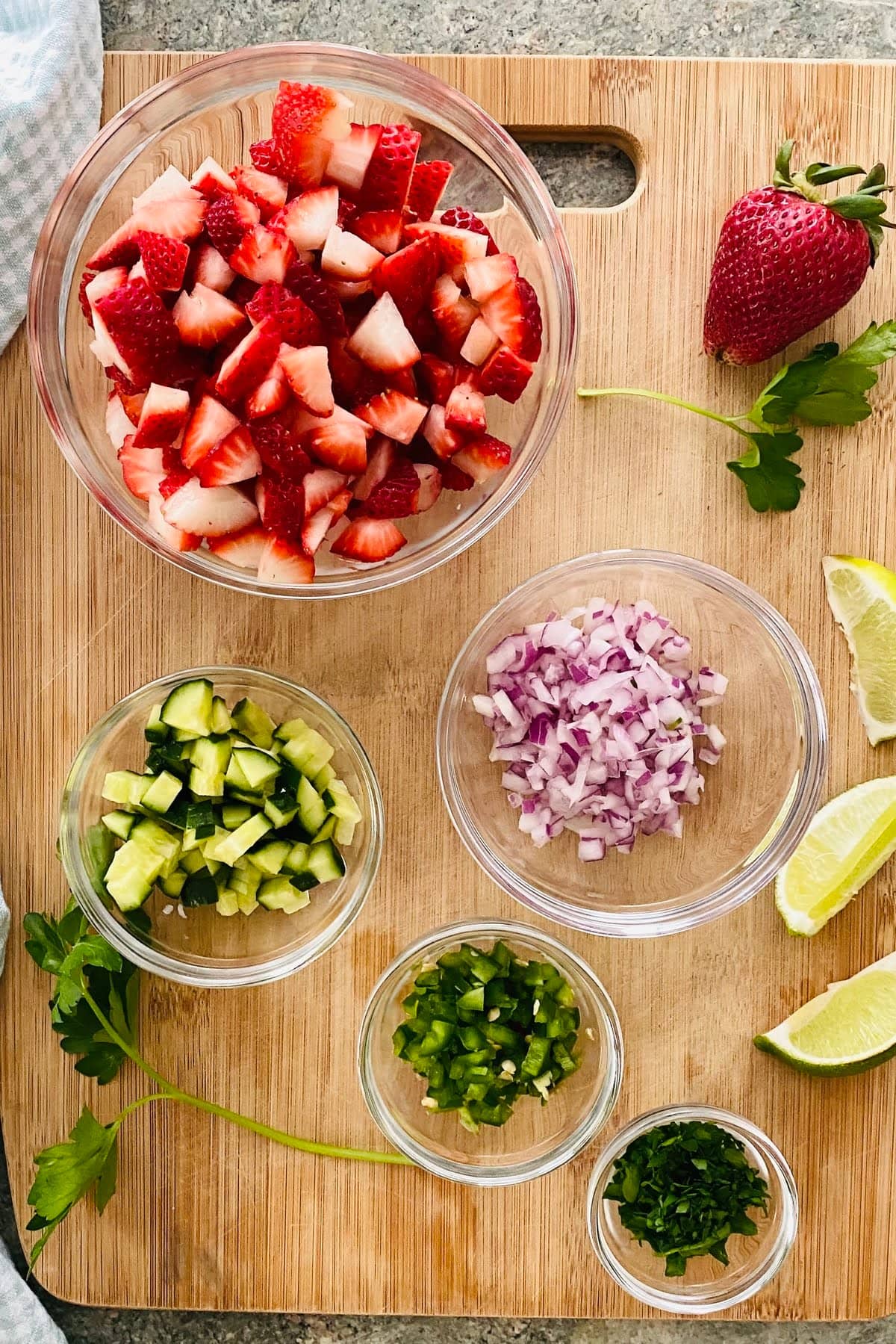chopped cucumber, red onion, jalapeno, parsley and lime