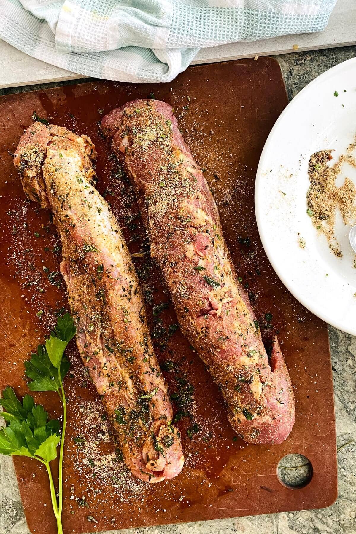 pork tenderloin rubbed with olive oil, lime juice and spices.