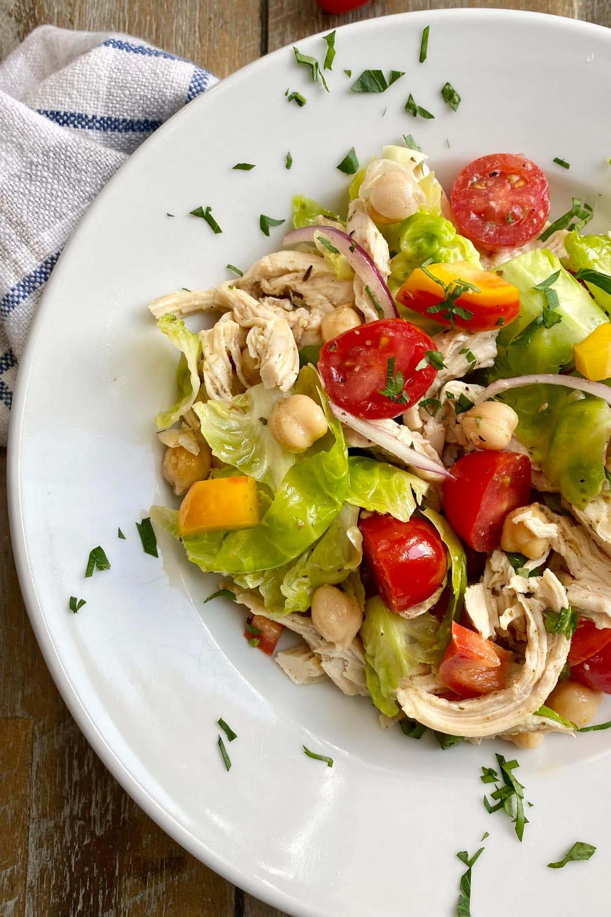 Healthy Chicken Salad with Brussels Sprouts and Chickpeas