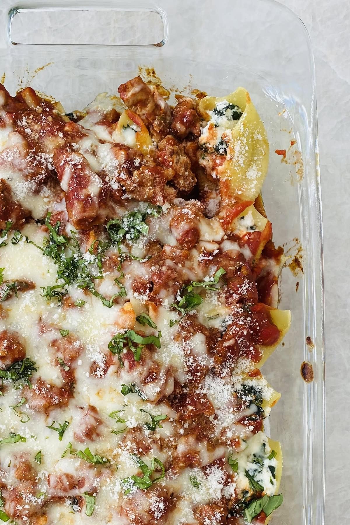 baked pan of stuffed pasta shells