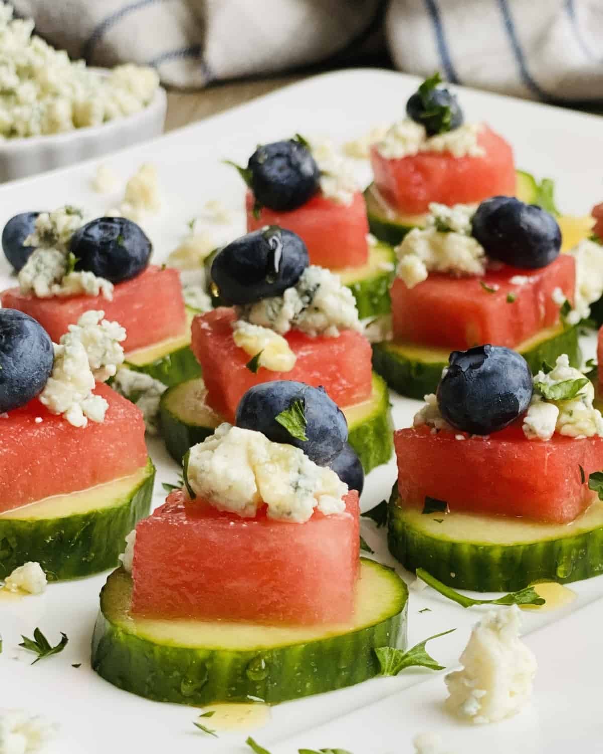 Cucumber Watermelon Appetizers with Blue Cheese