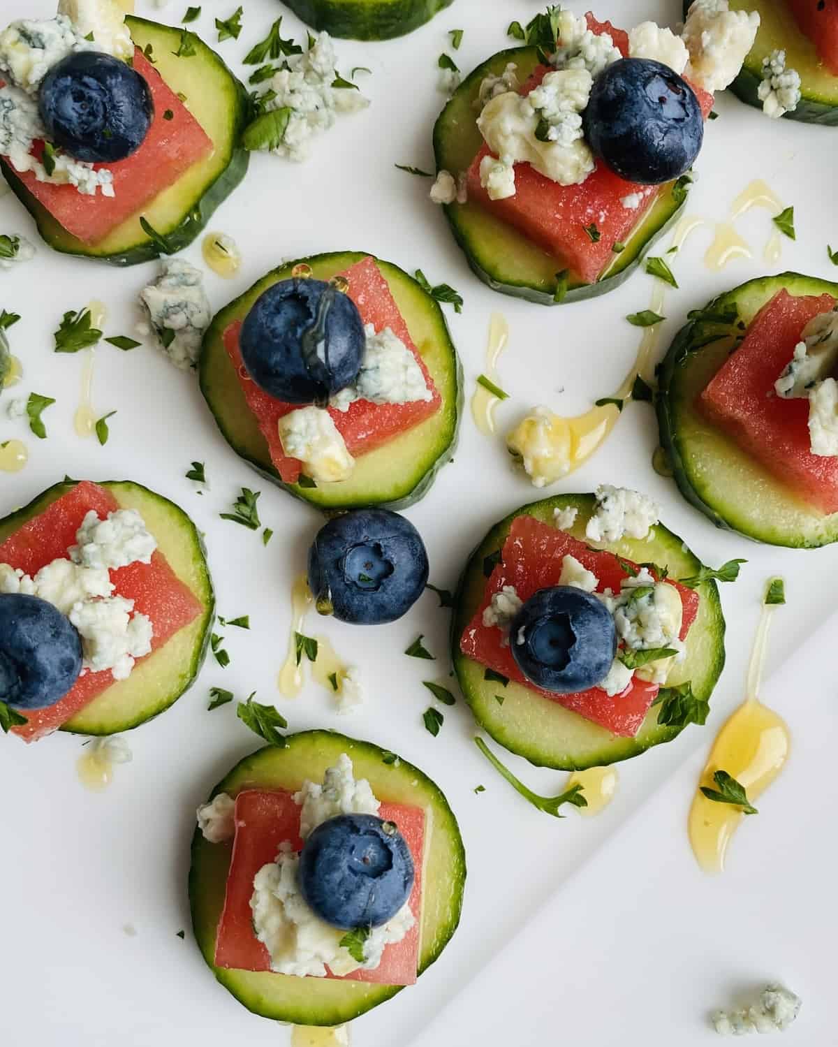 cucumber watermelon appetizers with blue cheese