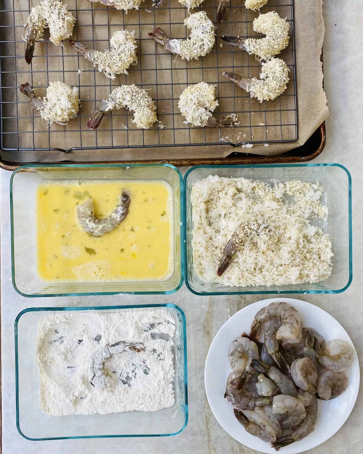dredging station with flour and eggs