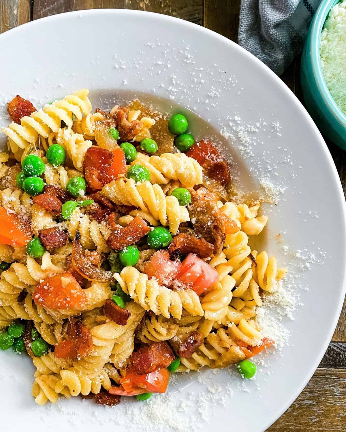 Bacon and Tomato Pasta with Peas
