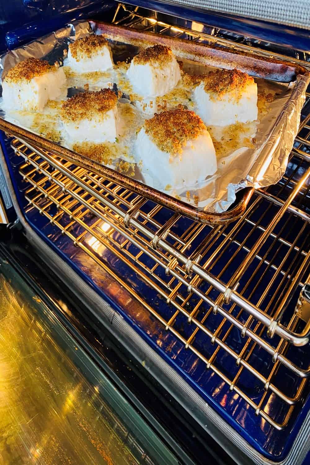 Cod baking in the oven.