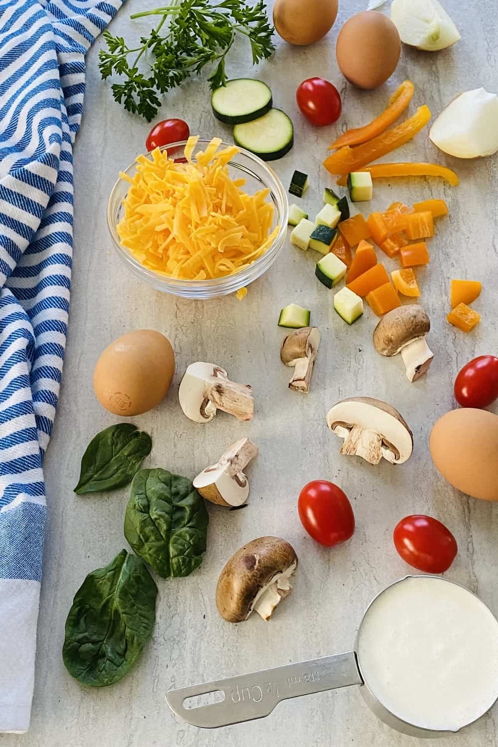 mushrooms, spinach, cheese, eggs, heavy cream