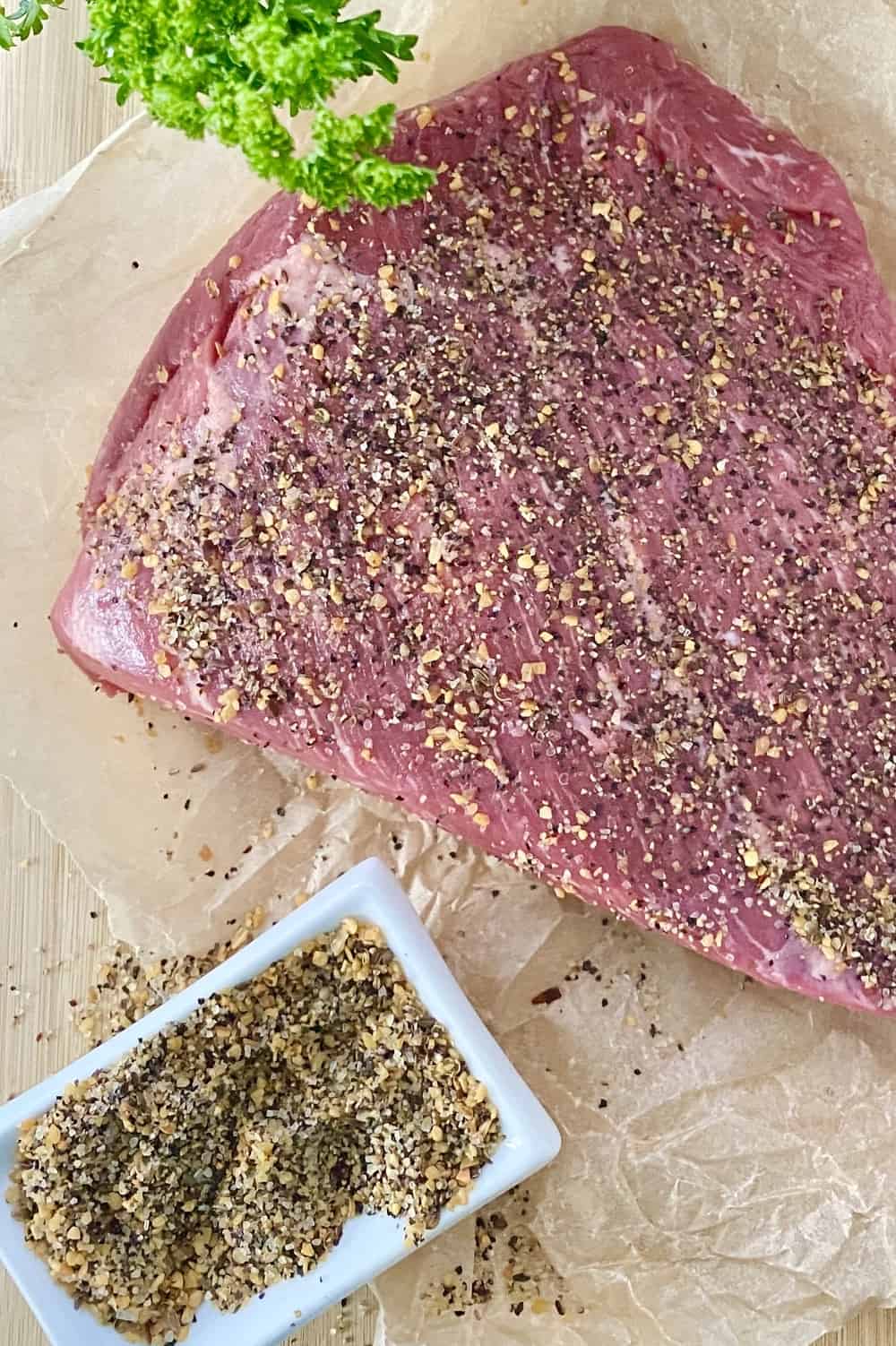 brisket sprinkled with Montreal steak seasoning
