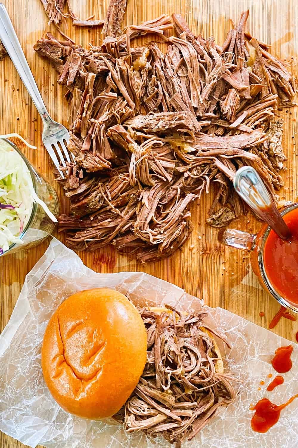 shredded beef and a bun