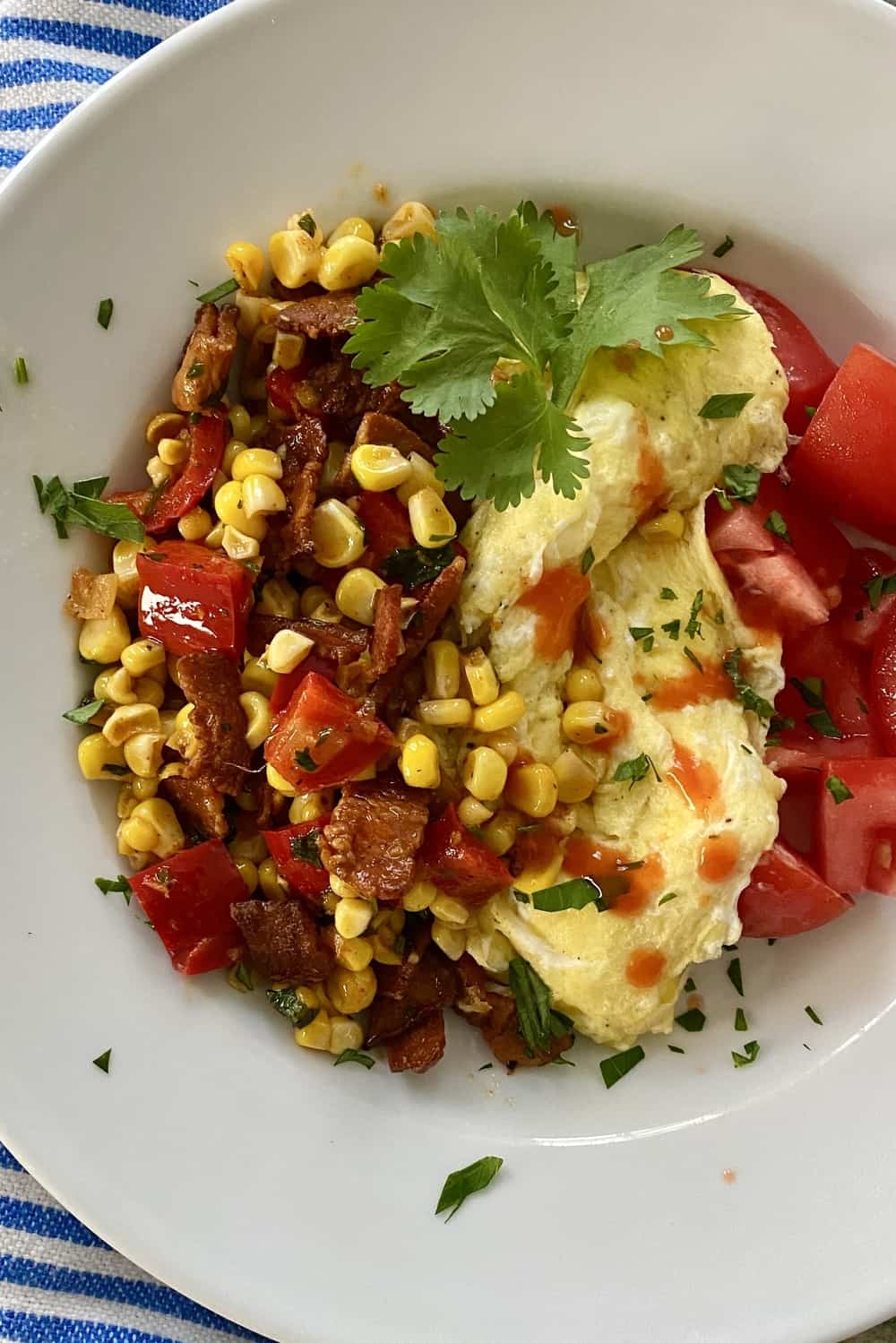 scrambled eggs with corn salad