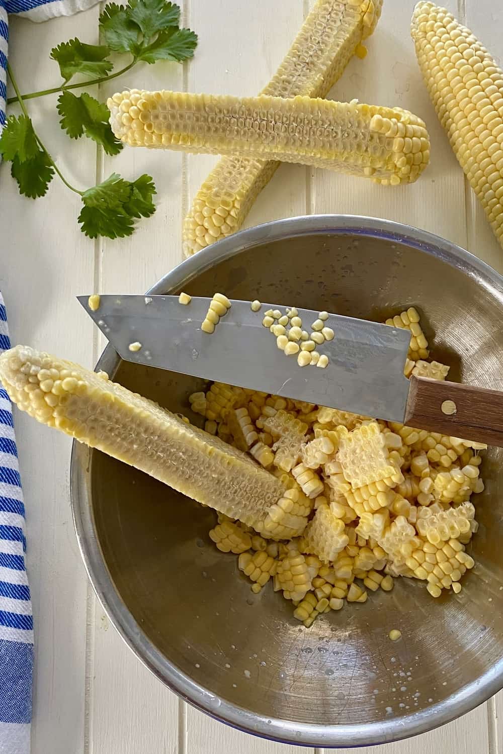 cutting corn off the cob