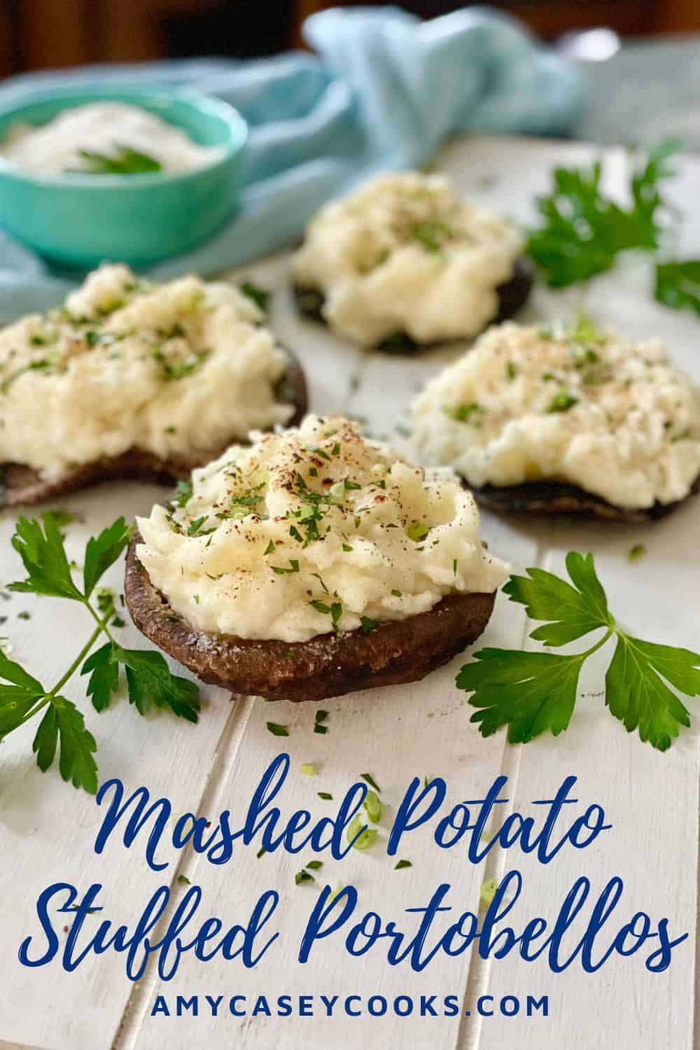 4 vegetarian stuffed mushrooms ready to be served.
