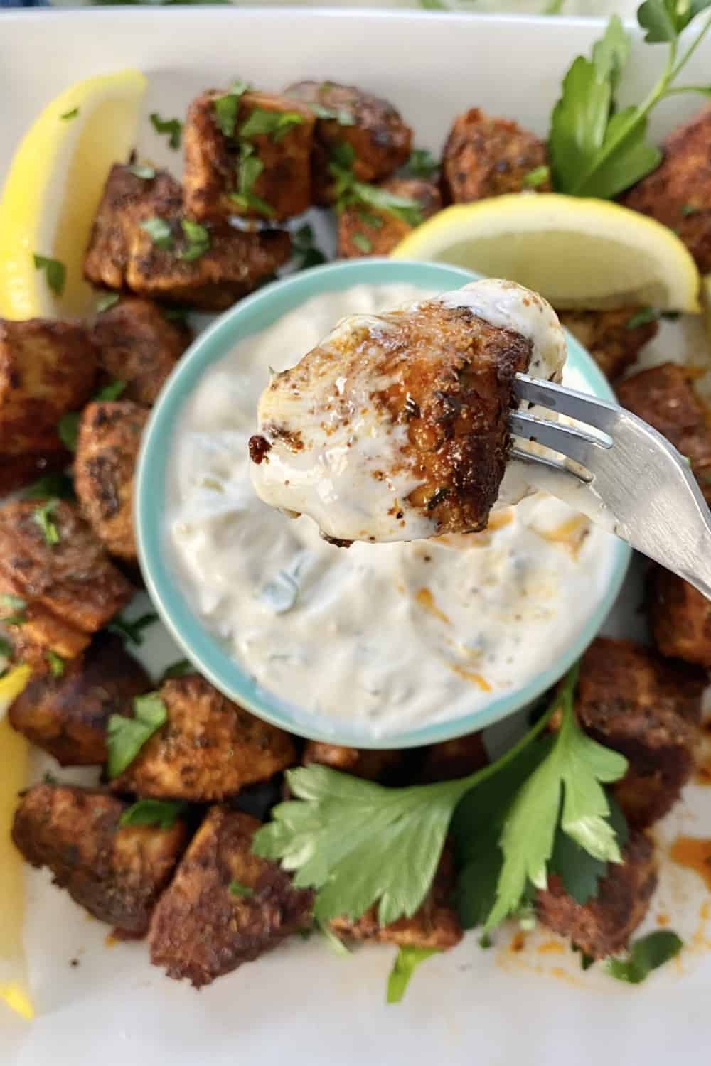 Blackened Tuna Bites with Sweet Pickle Dipping Sauce