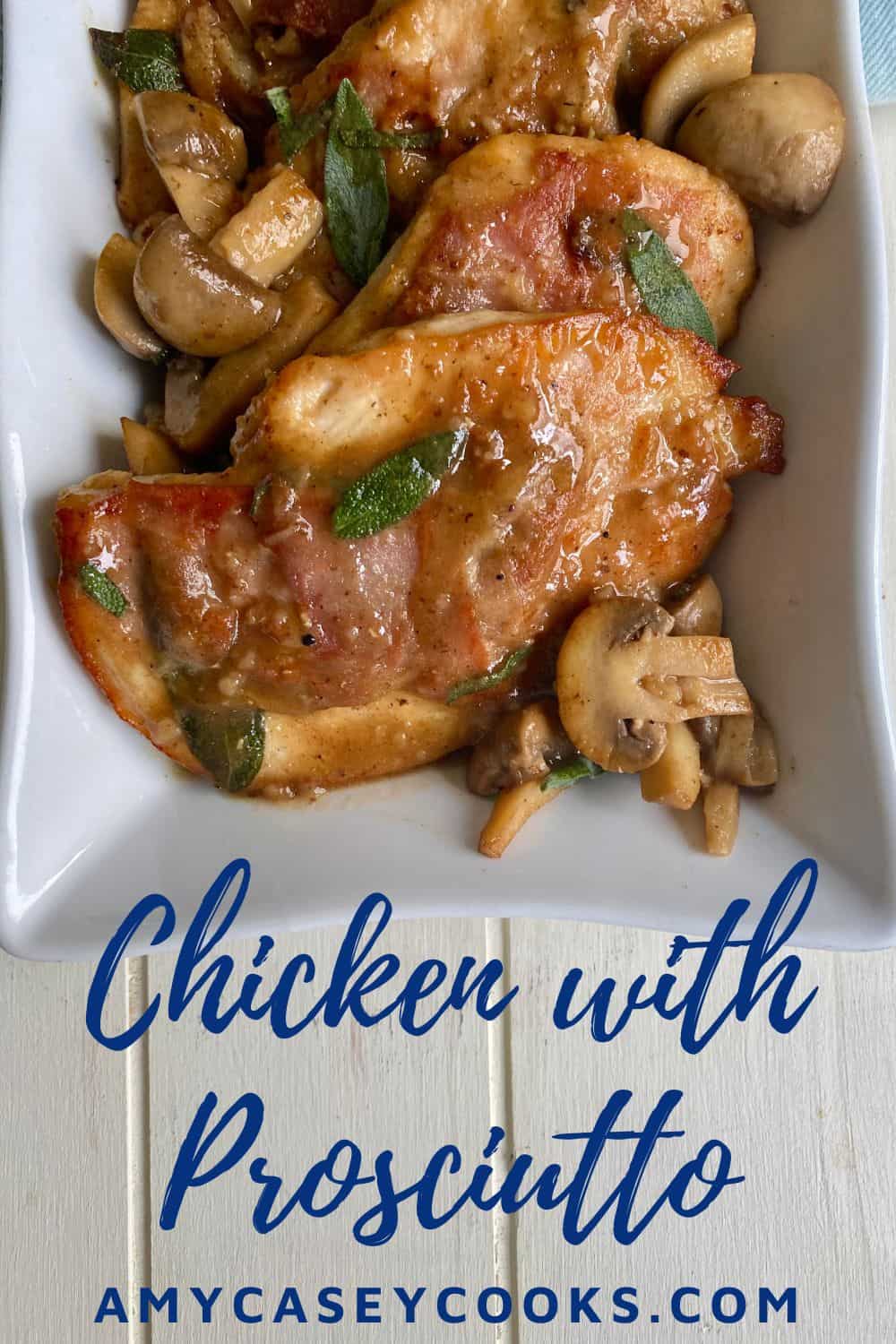 Chicken topped with prosciutto with a mushroom sauce.