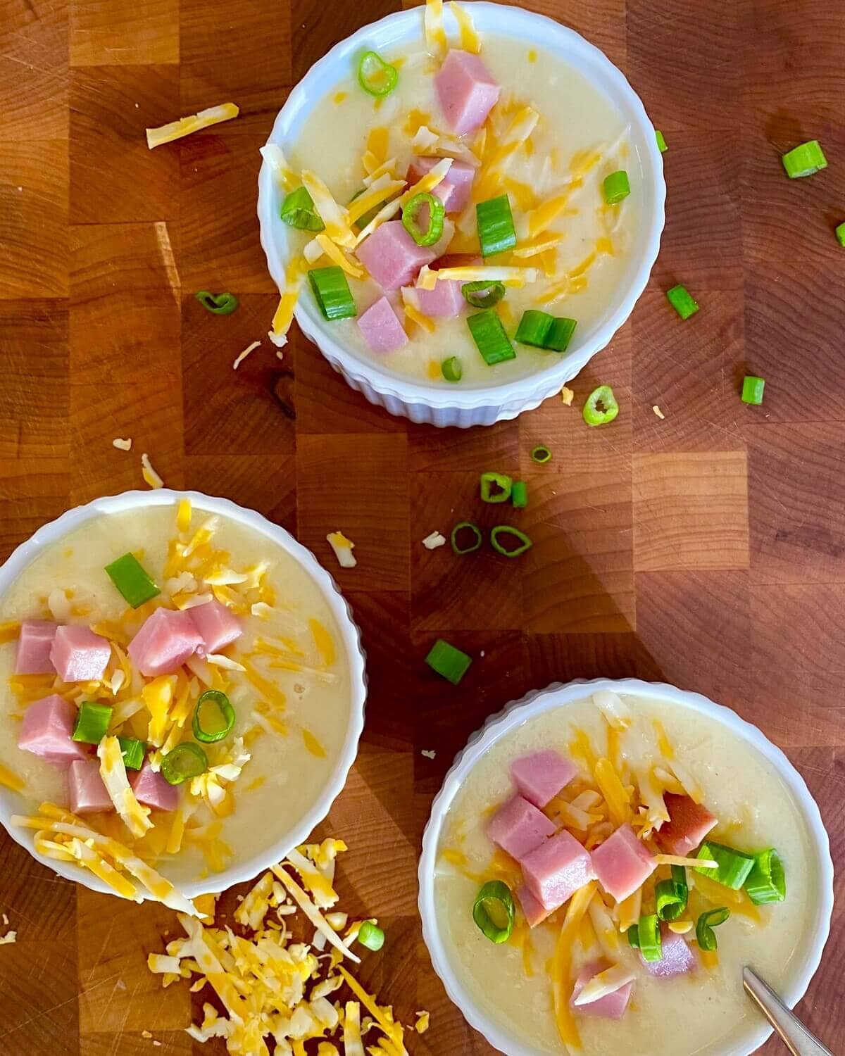 3 bowls of easy ham and potato soup.